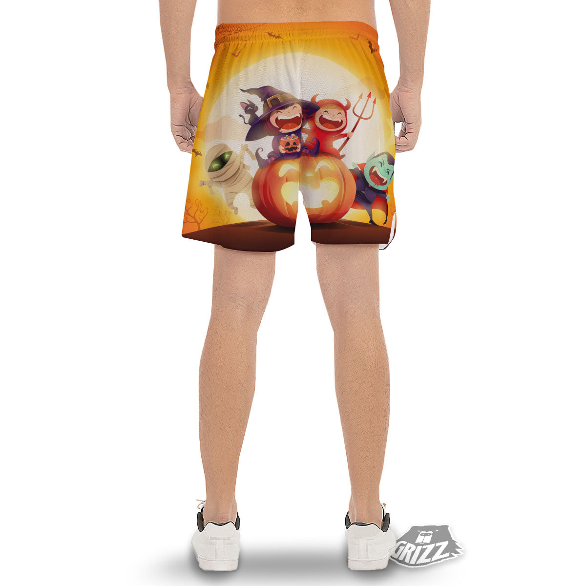 Moonlight Halloween Print Men's Gym Shorts-grizzshop