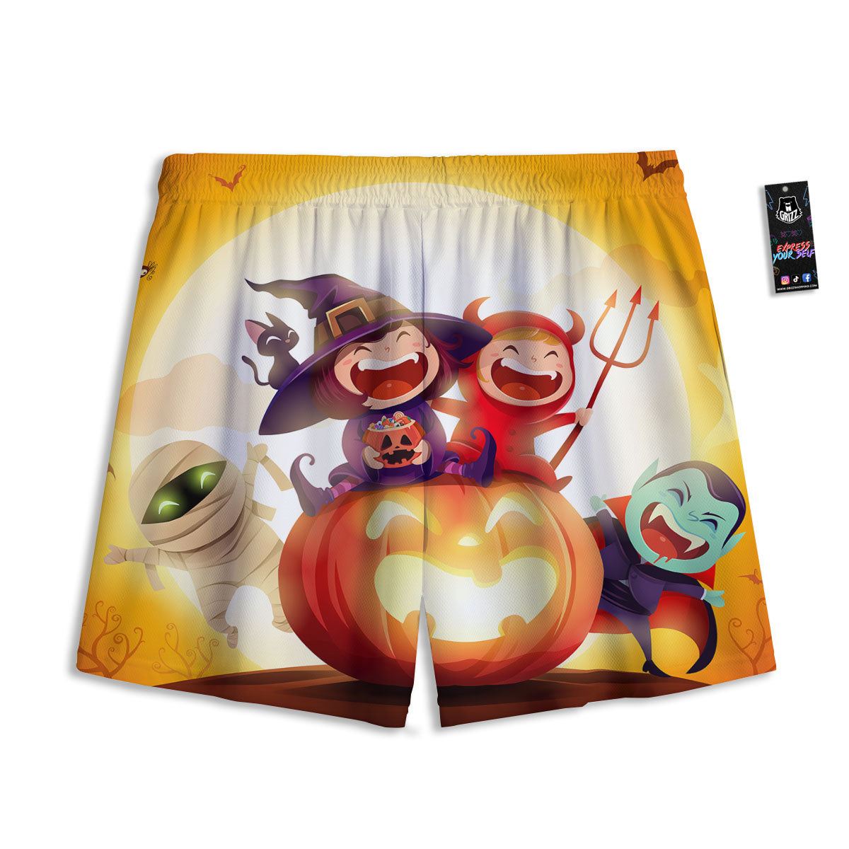 Moonlight Halloween Print Mesh Shorts