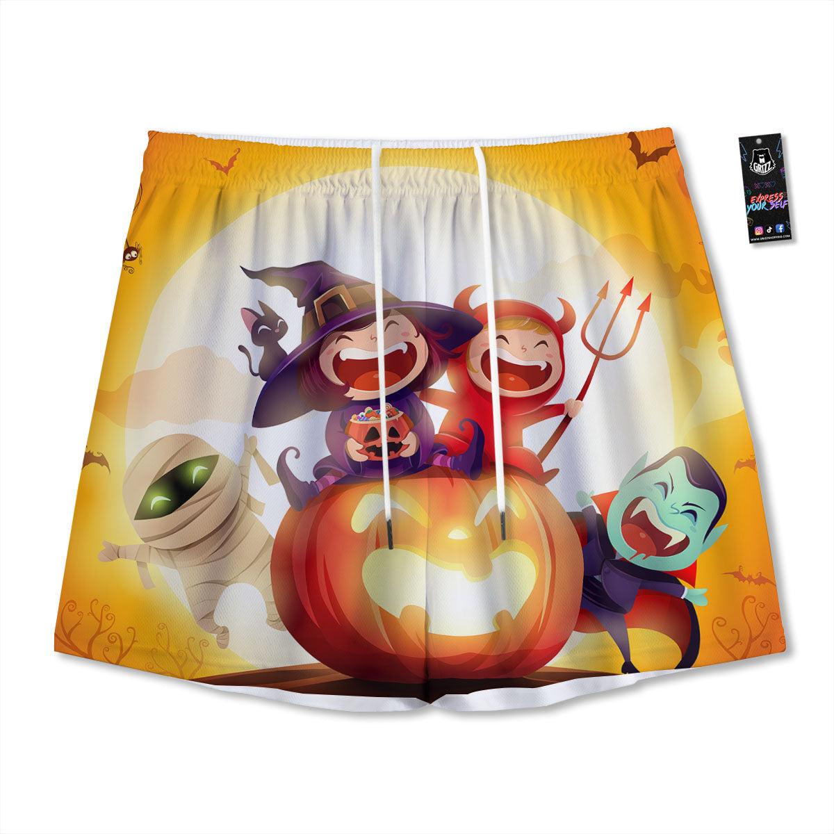 Moonlight Halloween Print Mesh Shorts