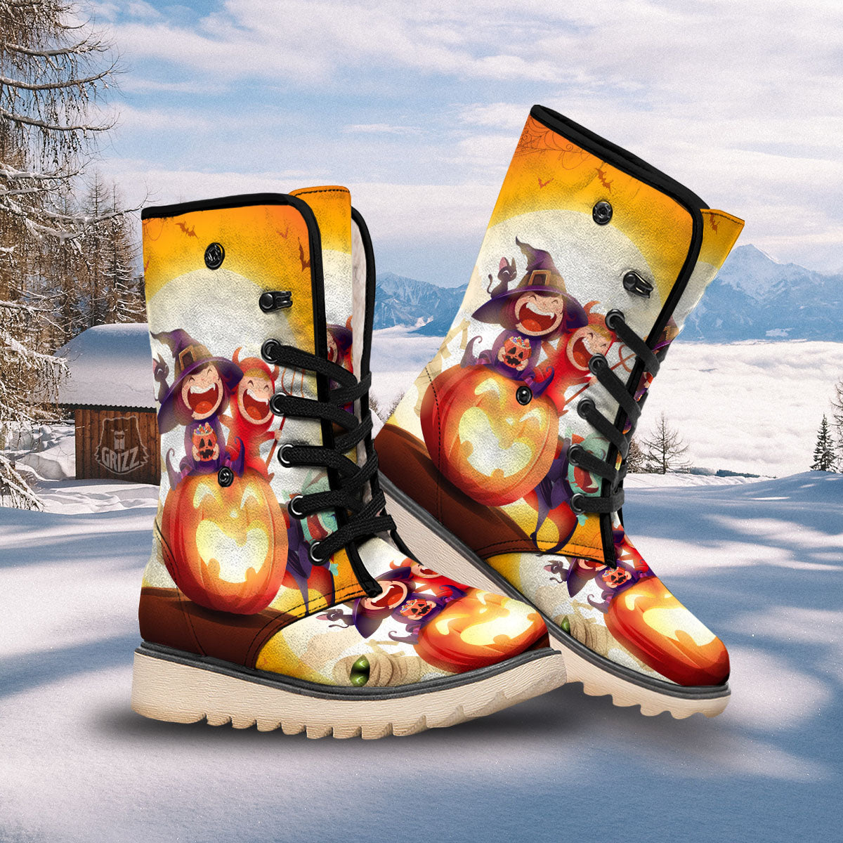 Moonlight Halloween Print Snow Boots-grizzshop