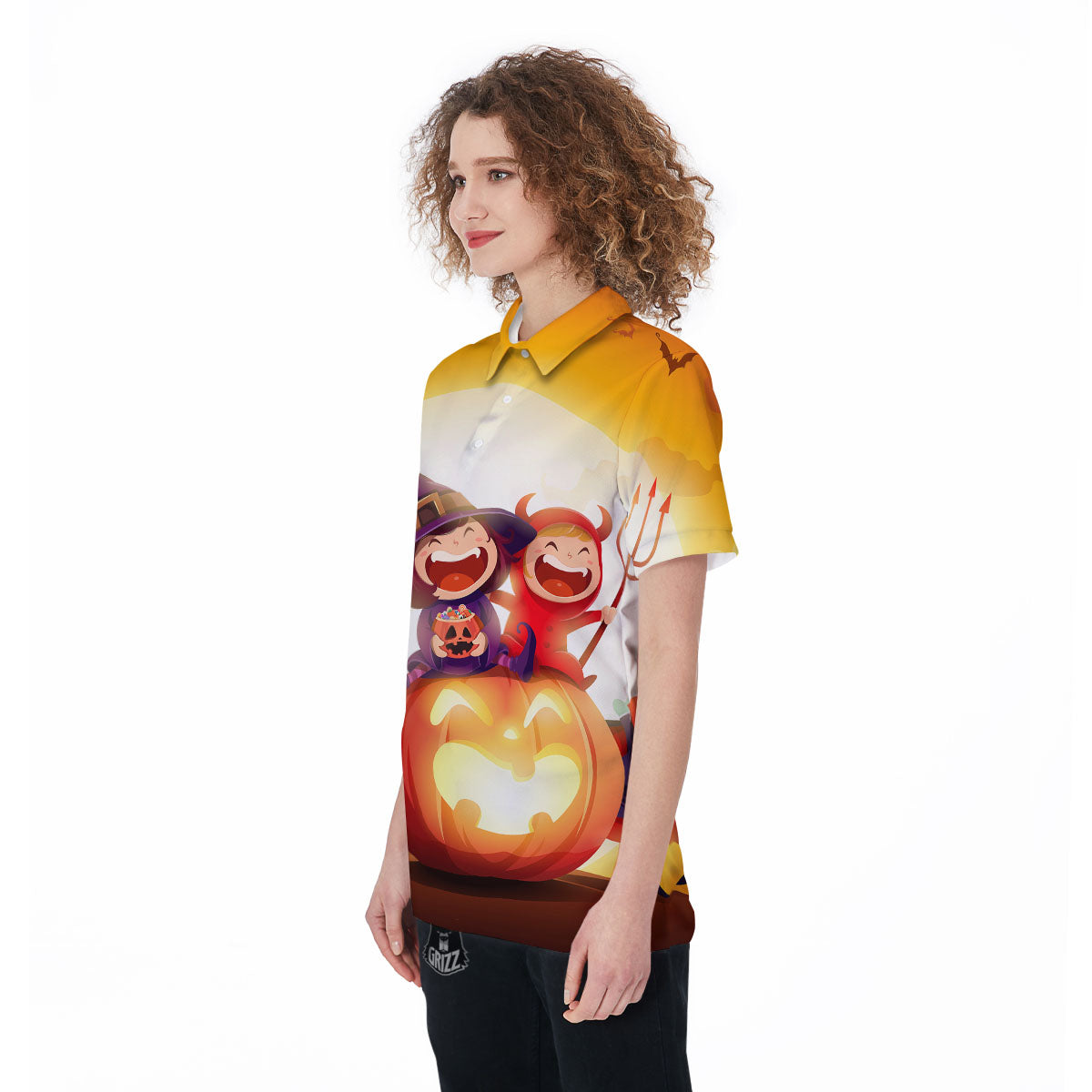 Moonlight Halloween Print Women's Golf Shirts-grizzshop
