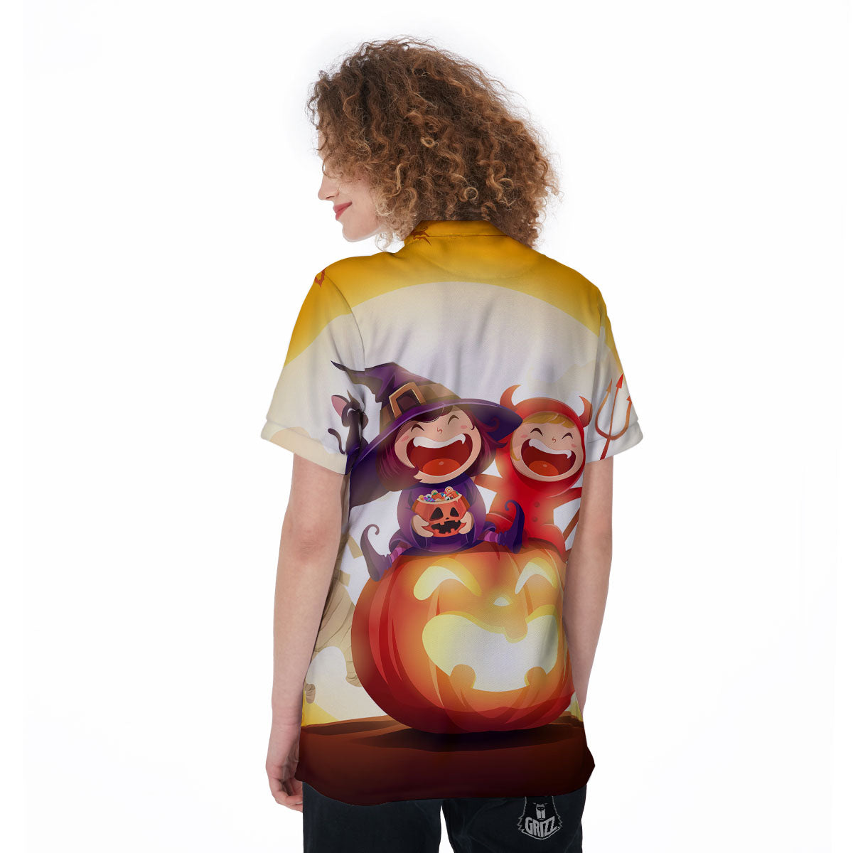 Moonlight Halloween Print Women's Golf Shirts-grizzshop