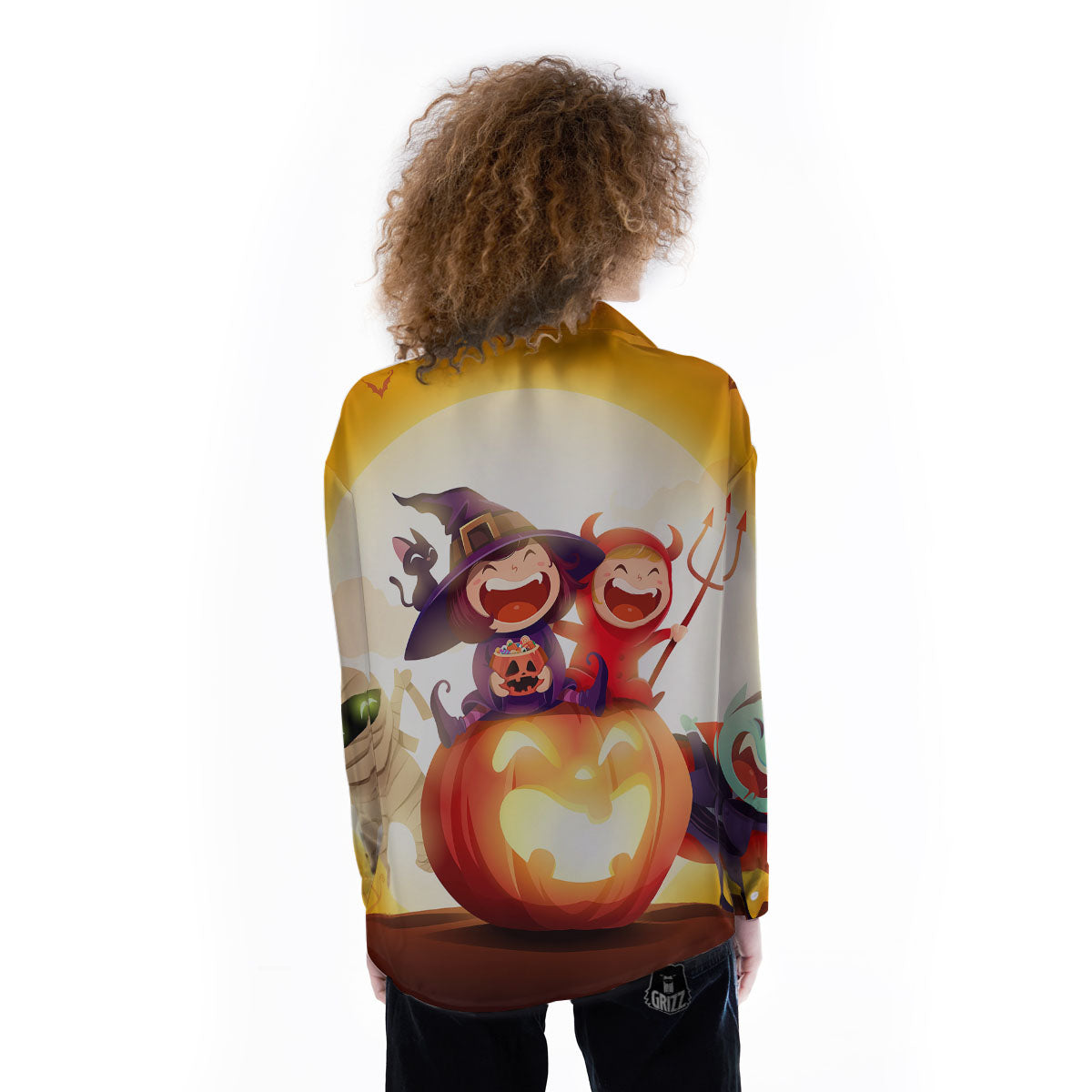 Moonlight Halloween Print Women's Long Sleeve Shirts-grizzshop