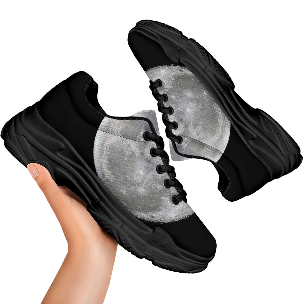 Moonlight White And Black Print Black Chunky Shoes-grizzshop
