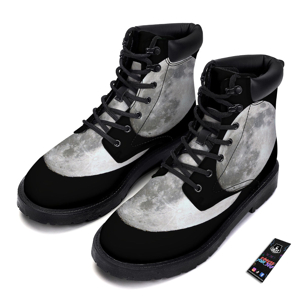 Moonlight White And Black Print Boots-grizzshop