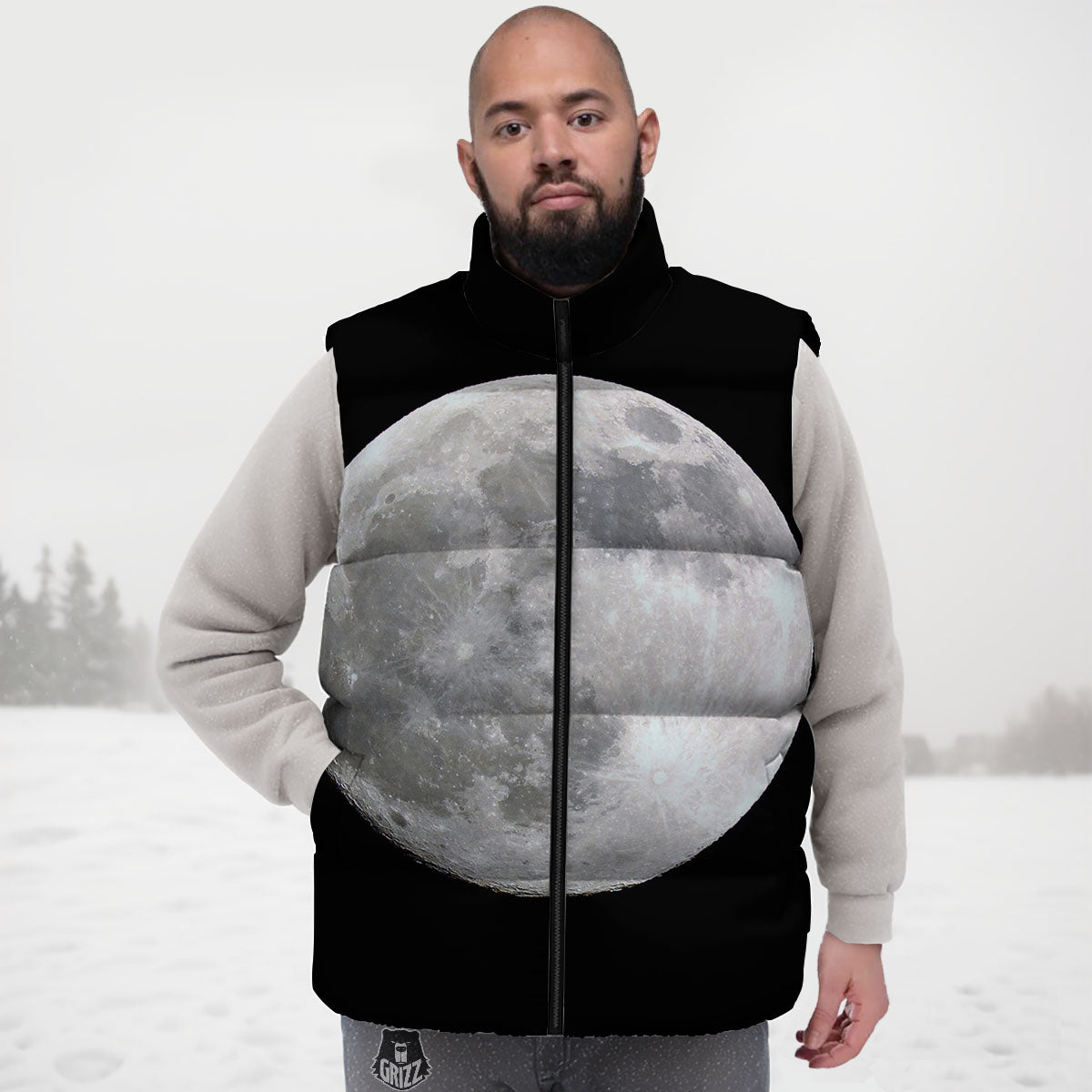 Moonlight White And Black Print Down Vest