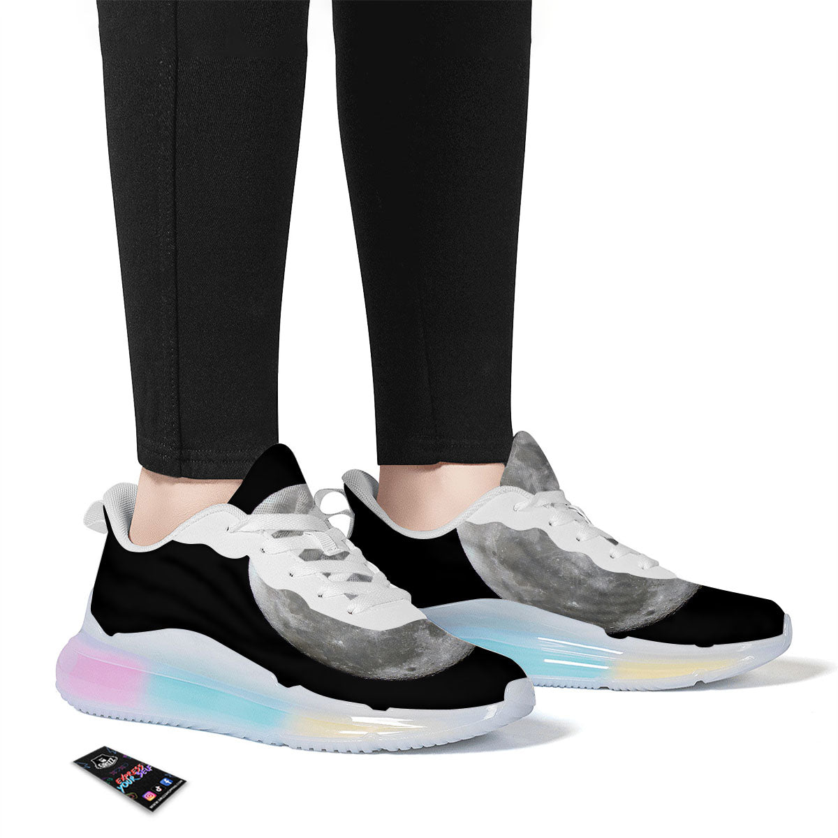 Moonlight White And Black Print Running Sneakers-grizzshop