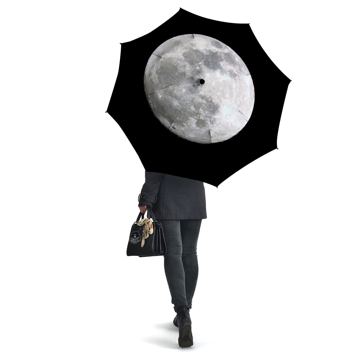 Moonlight White And Black Print Umbrella-grizzshop