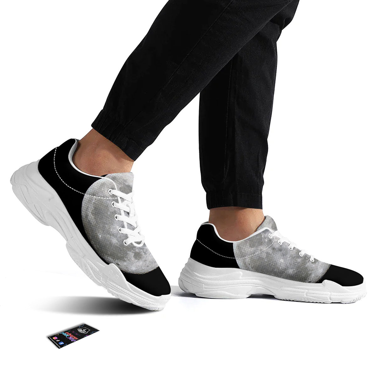 Moonlight White And Black Print White Chunky Shoes-grizzshop