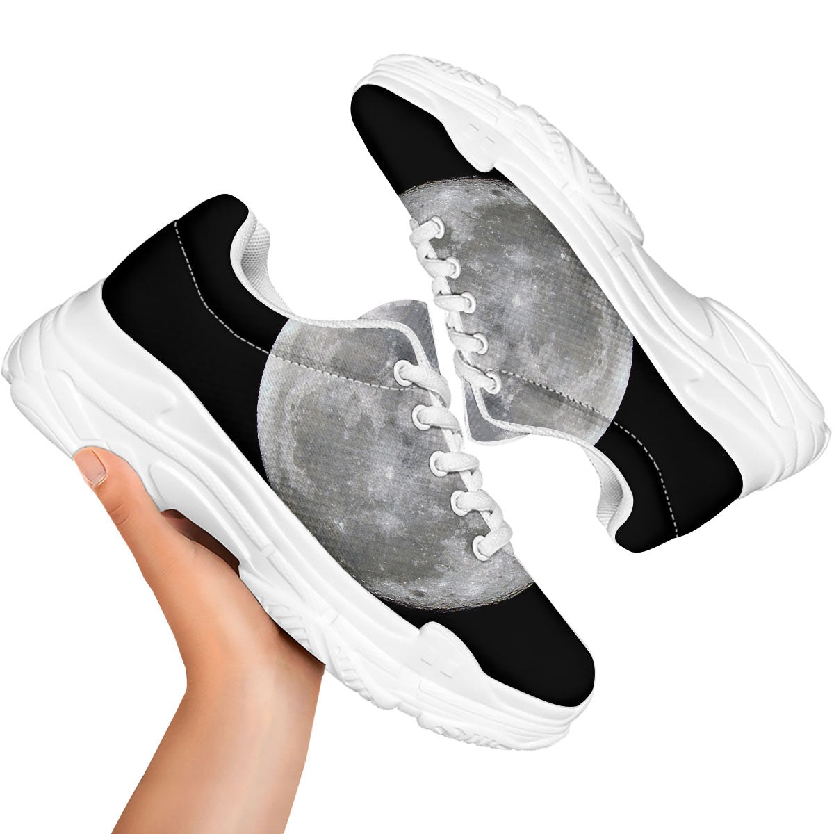 Moonlight White And Black Print White Chunky Shoes-grizzshop