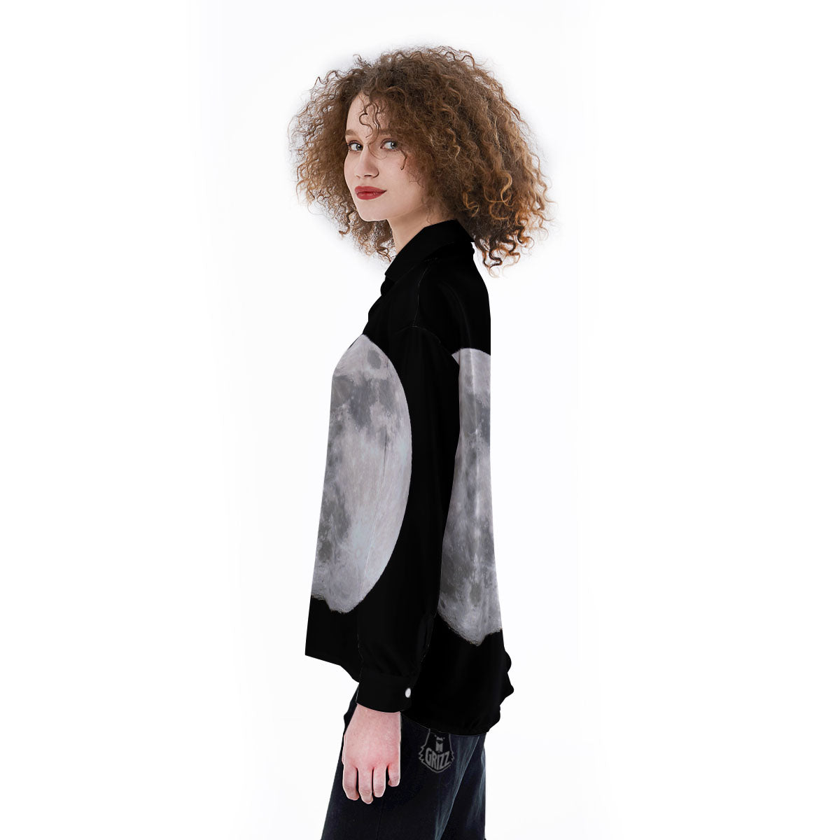Moonlight White And Black Print Women's Long Sleeve Shirts-grizzshop