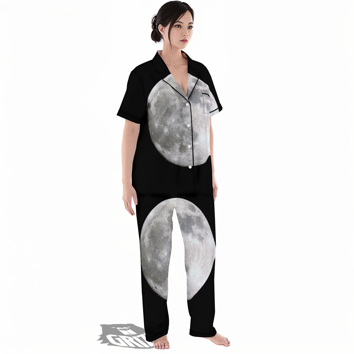 Moonlight White And Black Print Women's Pajamas Set-grizzshop