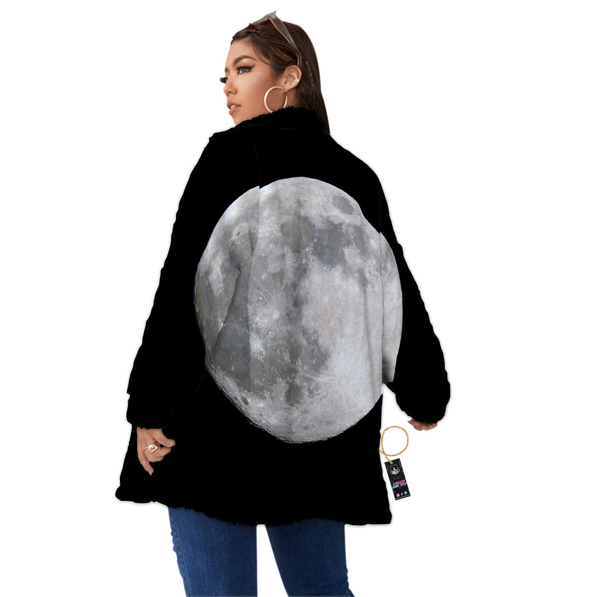 Moonlight White And Black Print Women's Sherpa Jacket-grizzshop