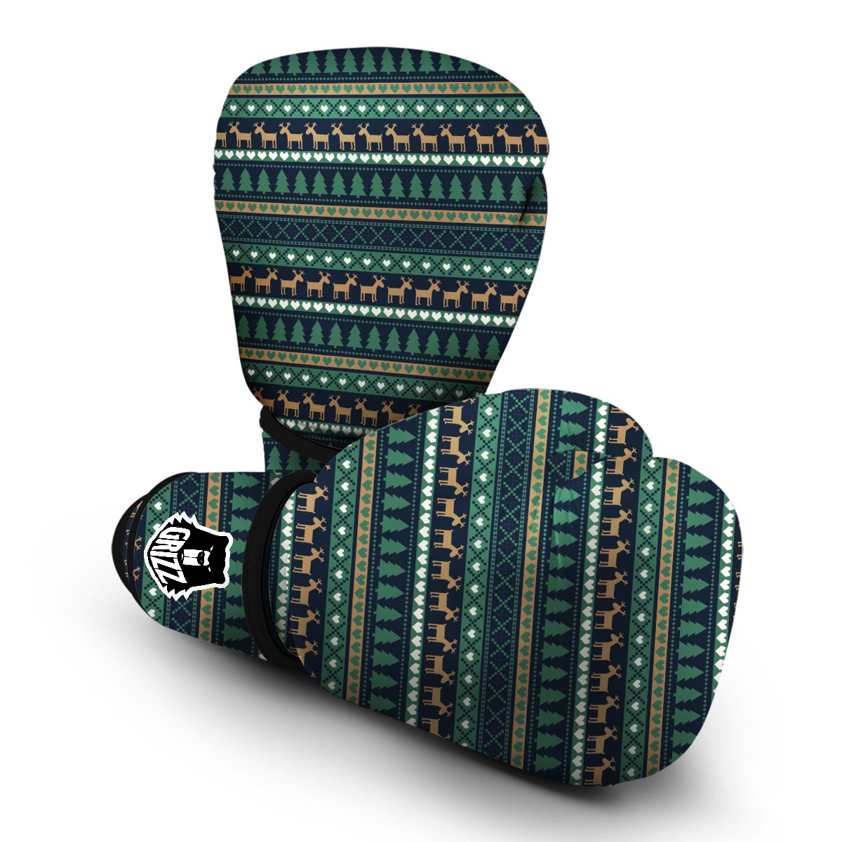 Moose Christmas Tree Pattern Print Boxing Gloves-grizzshop