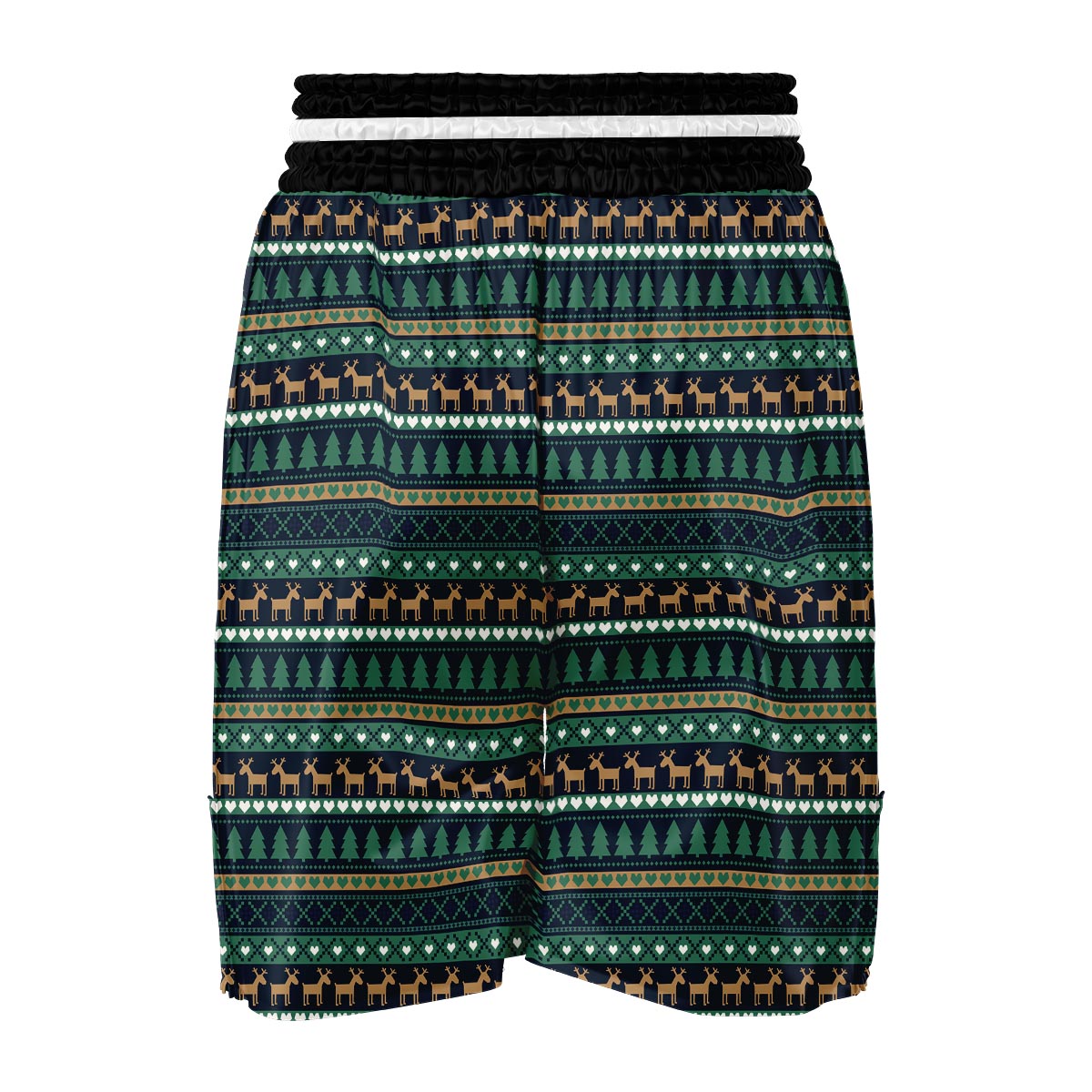 Moose Christmas Tree Pattern Print Boxing Shorts-grizzshop