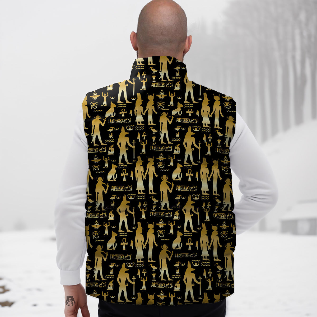 Moose Christmas Tree Pattern Print Down Vest-grizzshop