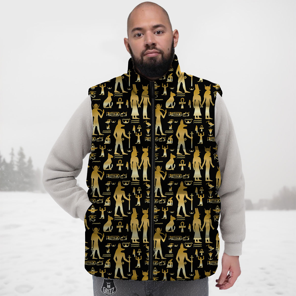 Moose Christmas Tree Pattern Print Down Vest-grizzshop