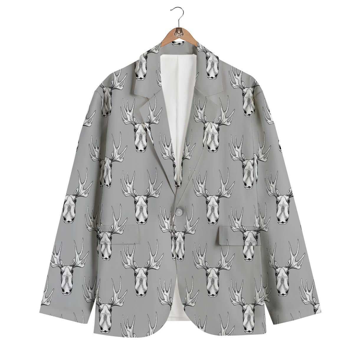 Moose Pattern Print Men's Blazer-grizzshop