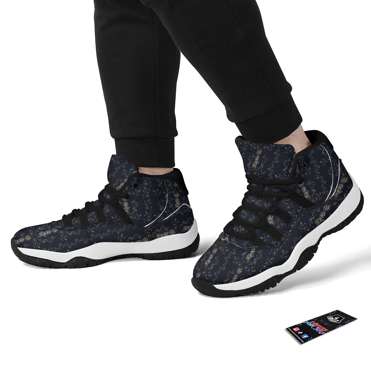 Mosaic Bird Pattern Black Bball Shoes-grizzshop
