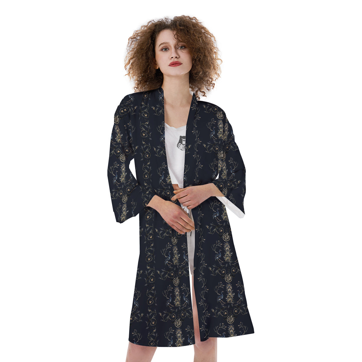 Mosaic Bird Pattern Kimono-grizzshop