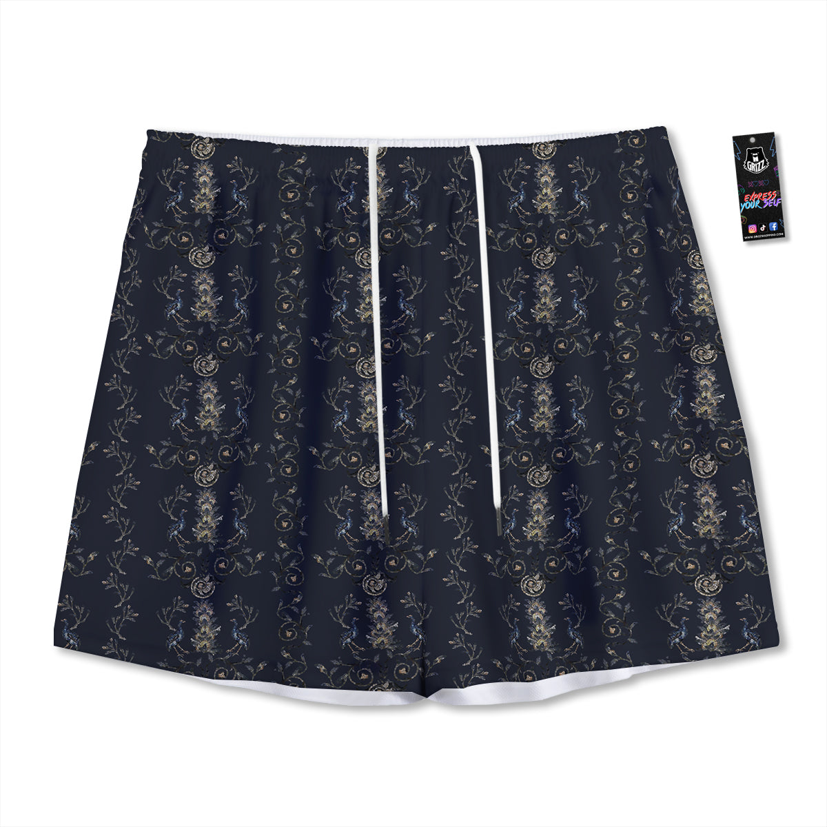 Mosaic Bird Pattern Mesh Shorts-grizzshop