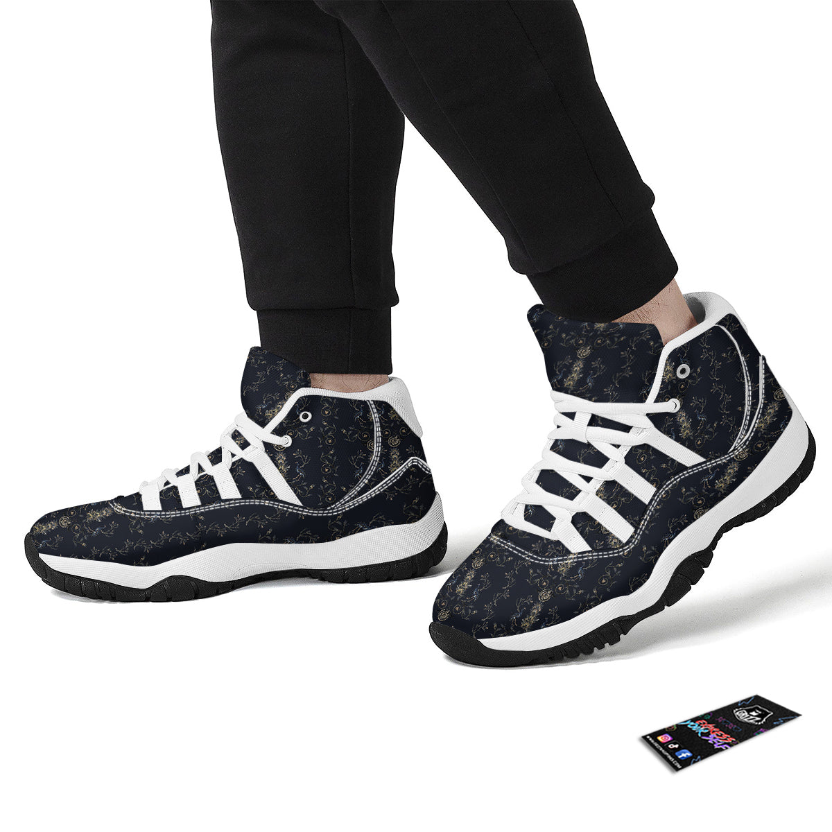 Mosaic Bird Pattern White Bball Shoes-grizzshop