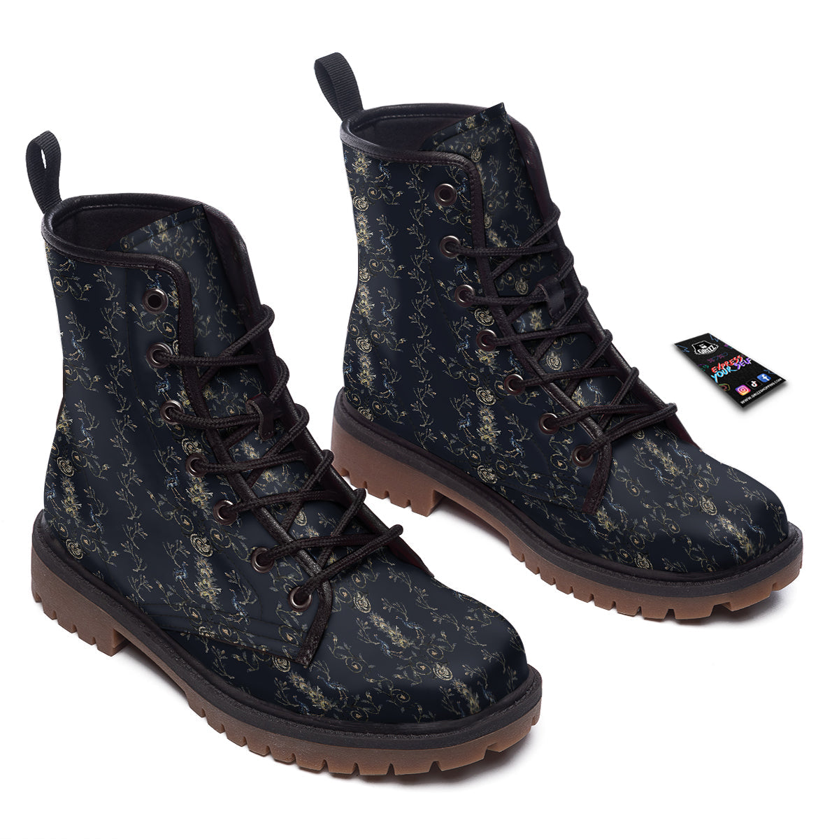 Mosaic Bird Pattern Work Boots-grizzshop