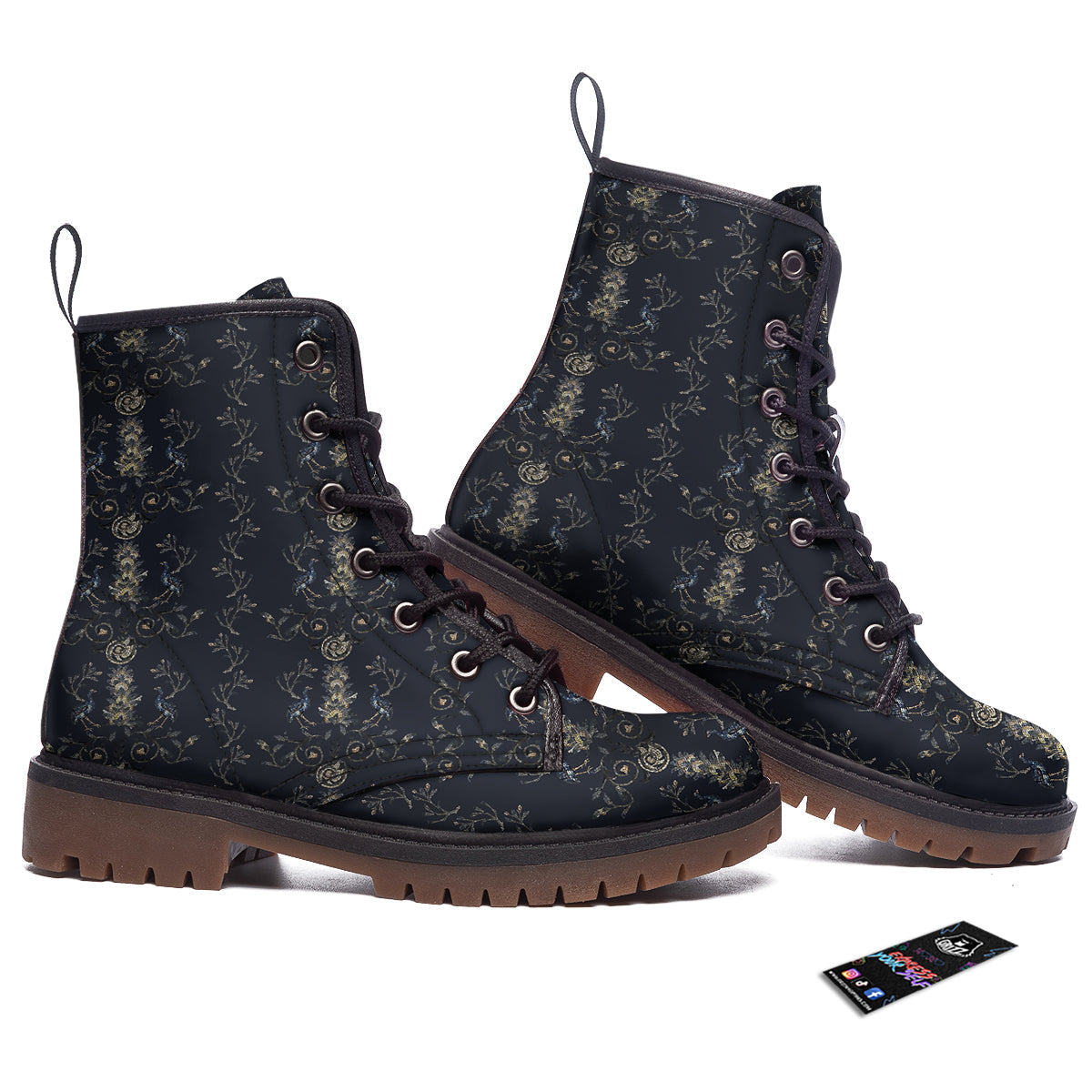 Mosaic Bird Pattern Work Boots-grizzshop