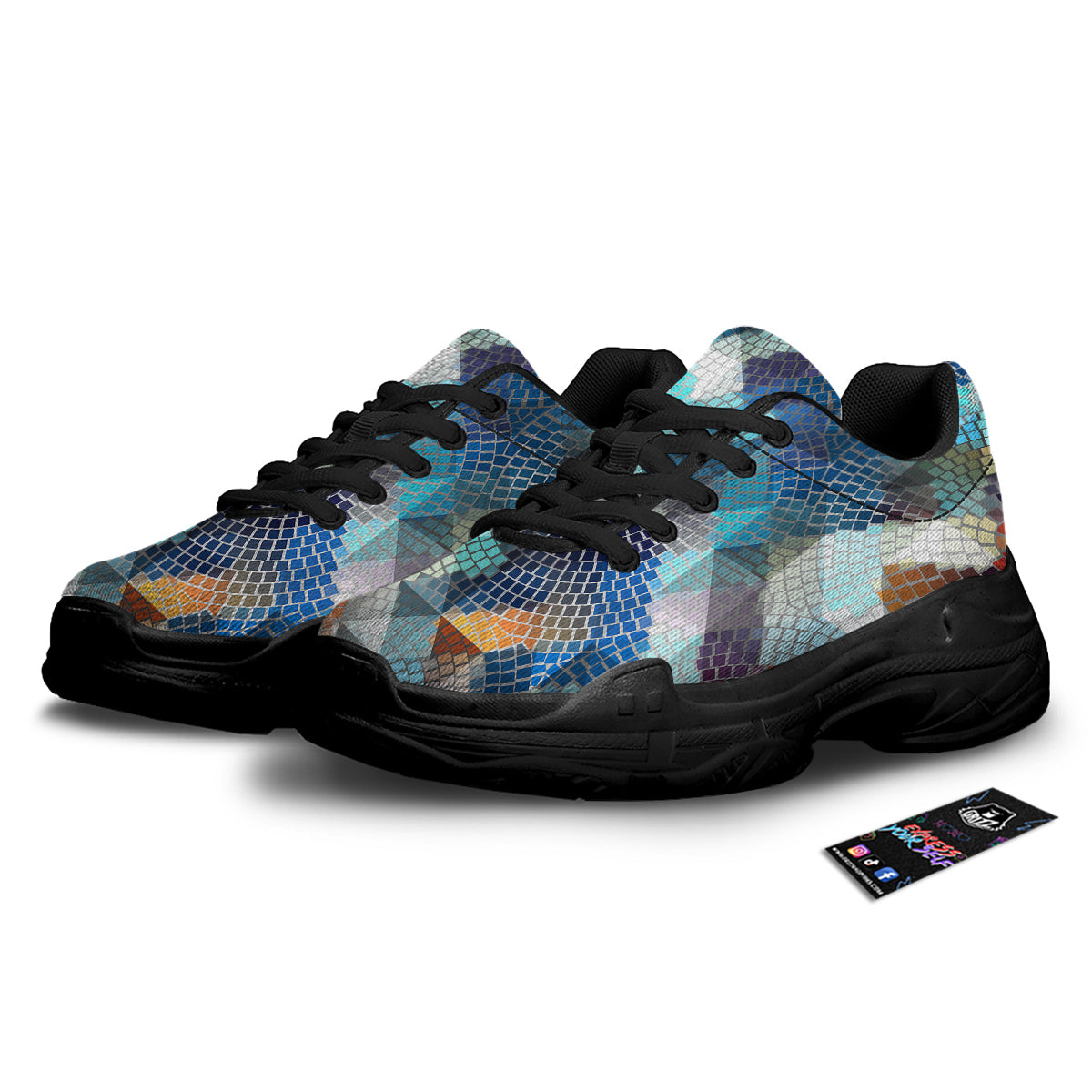 Mosaic Geometric Colorful Print Black Chunky Shoes-grizzshop