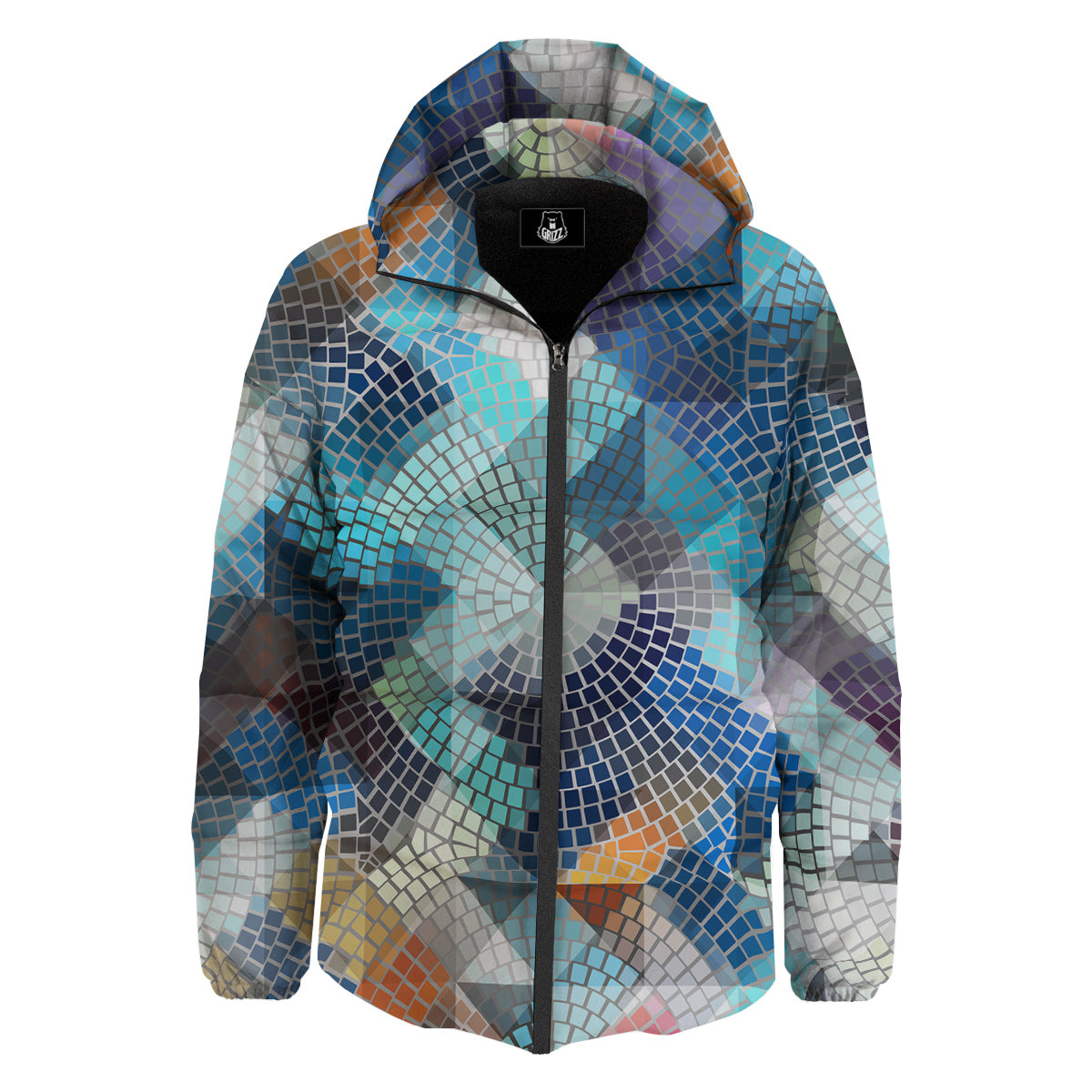Mosaic Geometric Colorful Print Down Jacket-grizzshop