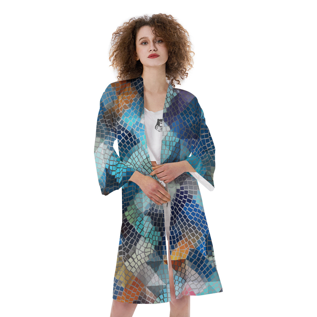 Mosaic Geometric Colorful Print Kimono-grizzshop