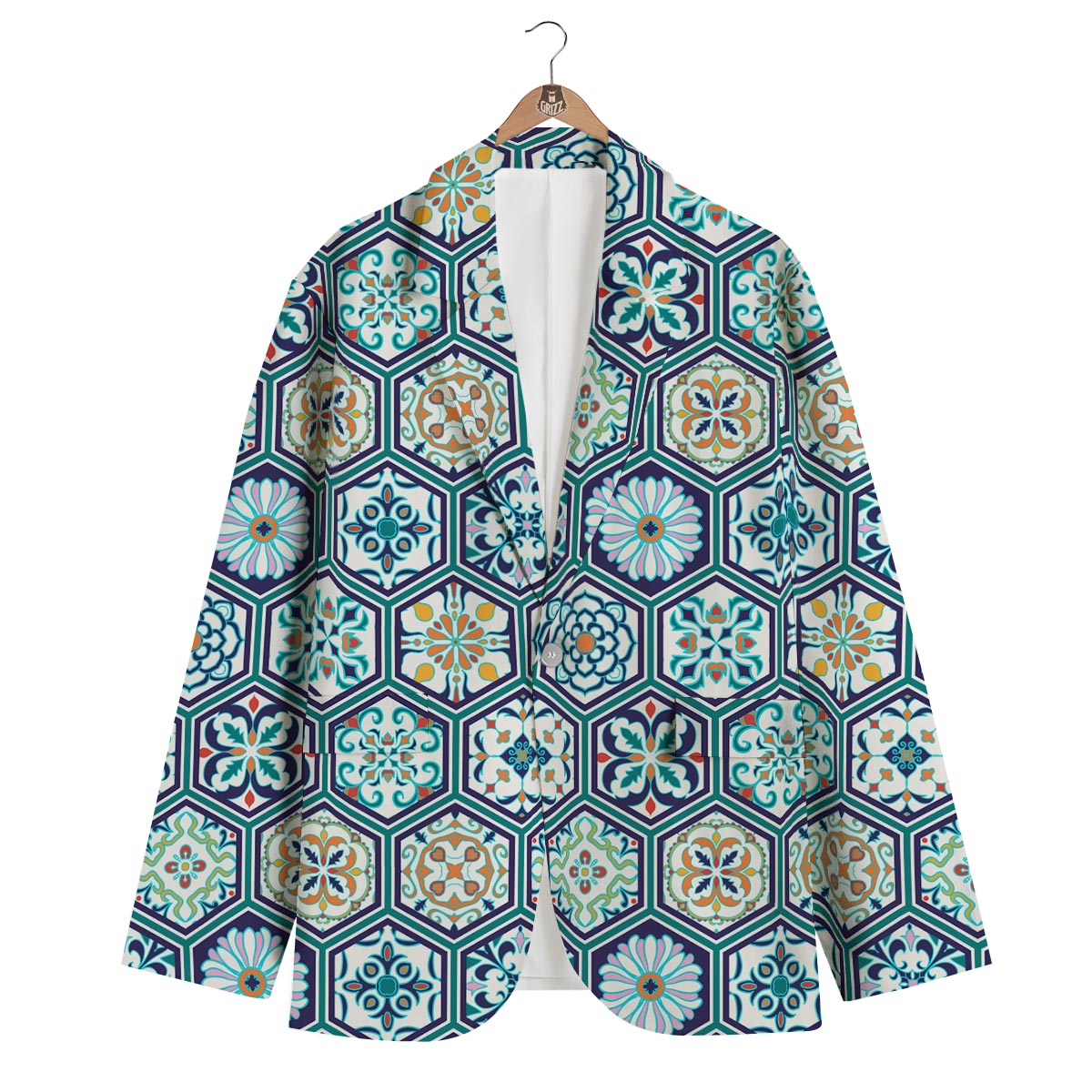 Mosaic Pattern Print Men's Blazer-grizzshop