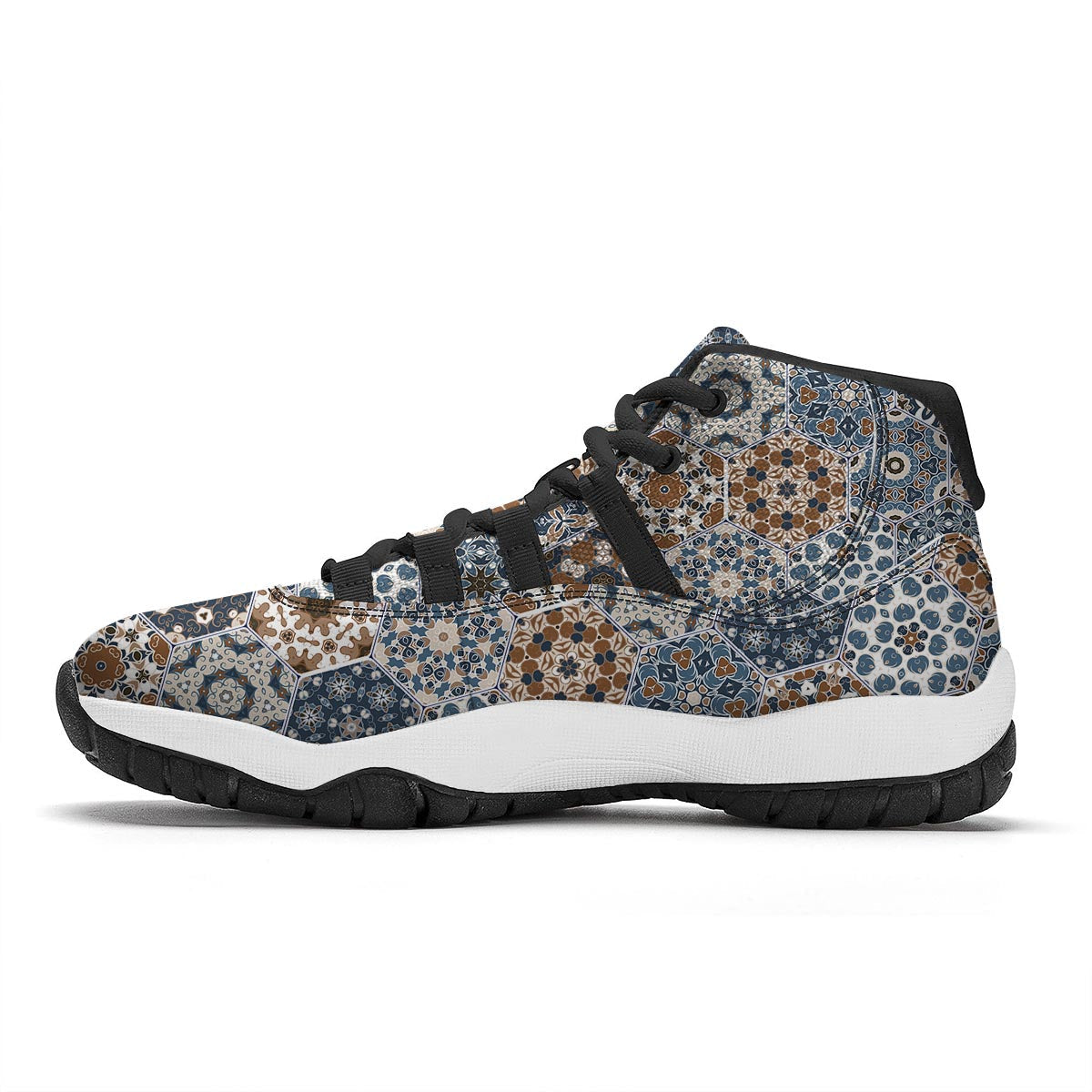 Mosaic Print Pattern Black Bball Shoes-grizzshop
