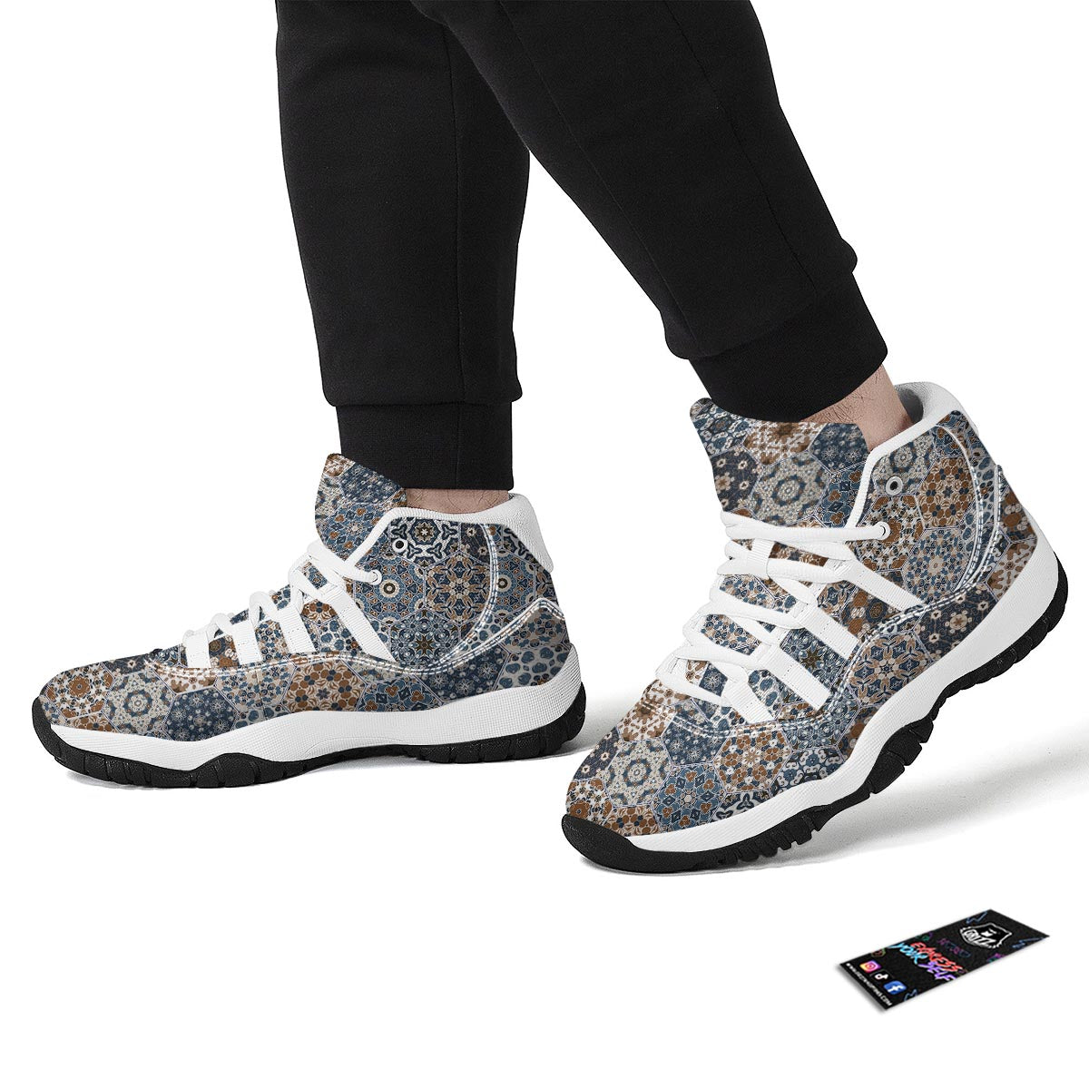 Mosaic Print Pattern White Bball Shoes-grizzshop