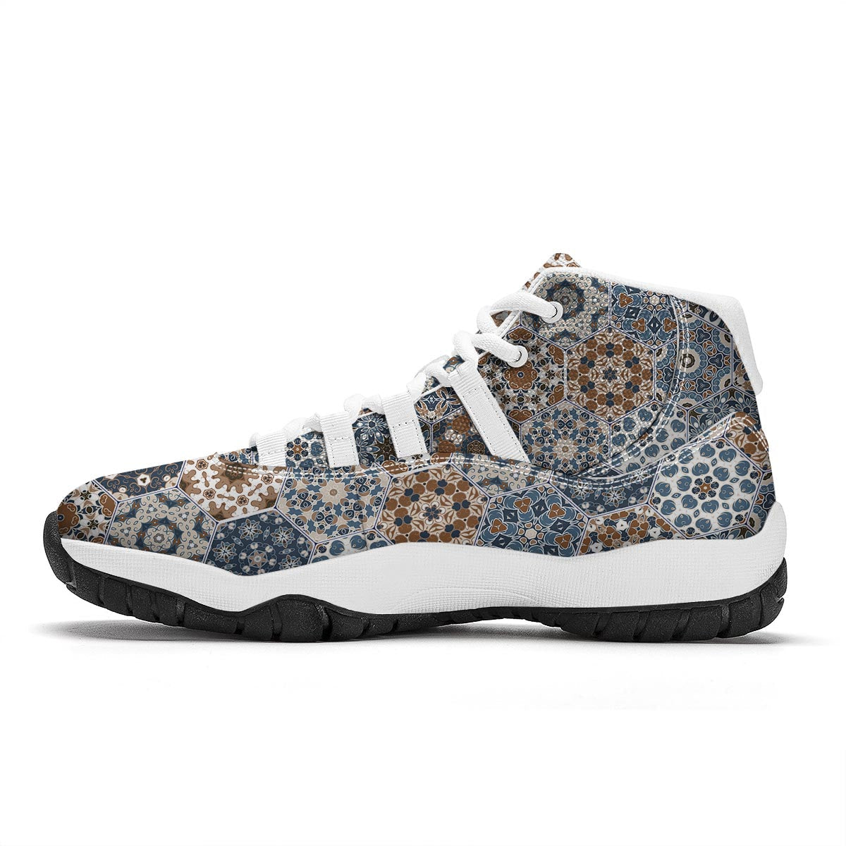 Mosaic Print Pattern White Bball Shoes-grizzshop