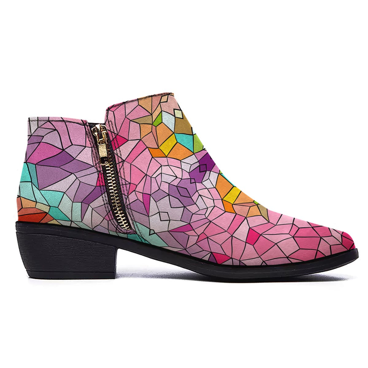 Mosaic Stained Glass Print Pattern Ankle Boots-grizzshop