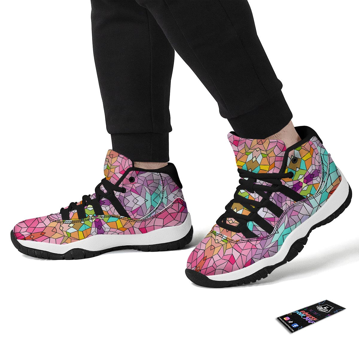 Mosaic Stained Glass Print Pattern Black Bball Shoes-grizzshop