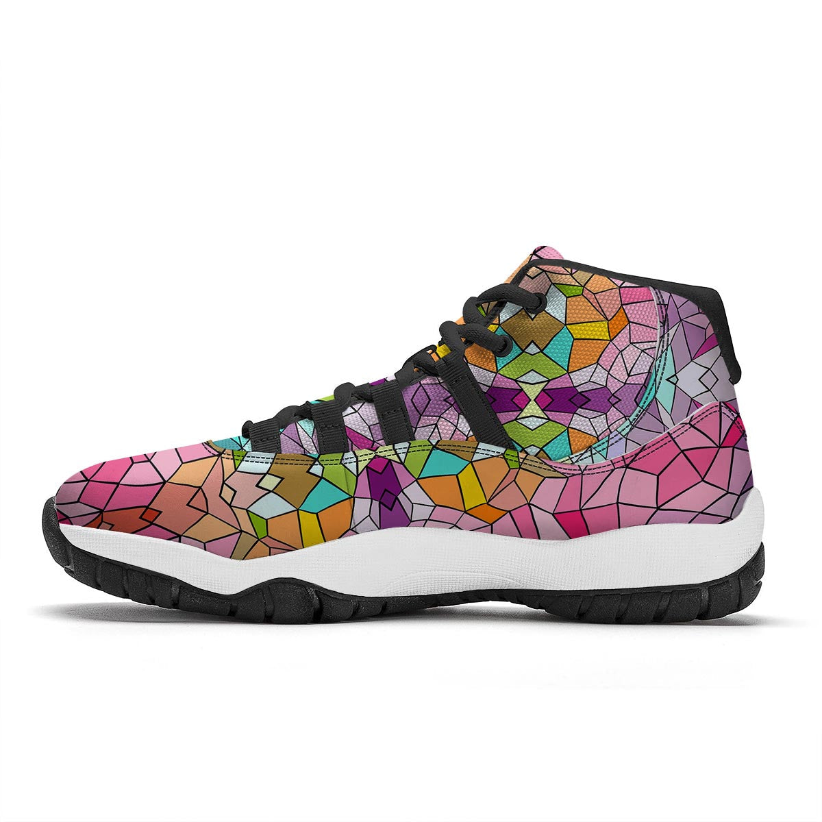 Mosaic Stained Glass Print Pattern Black Bball Shoes-grizzshop