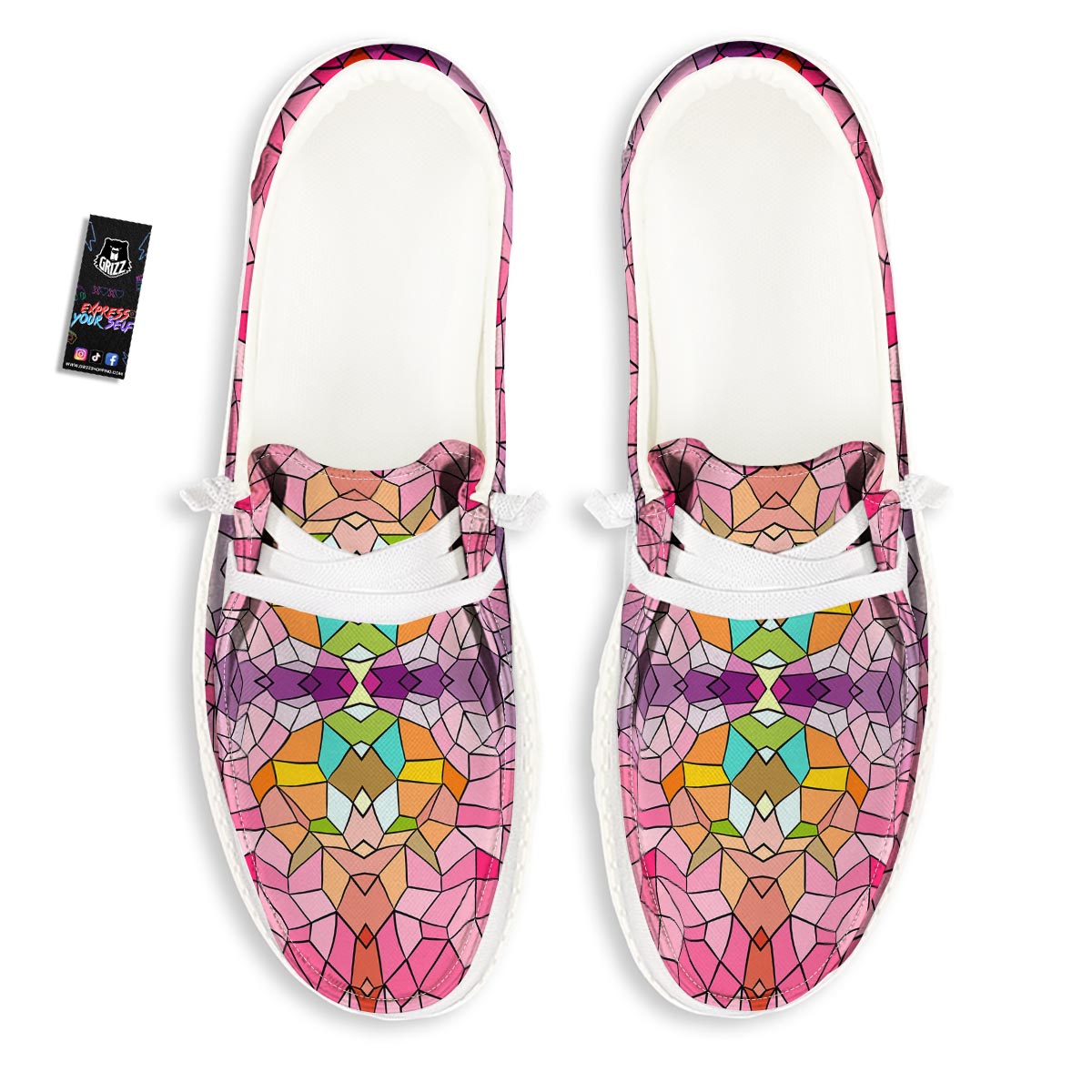 Mosaic Stained Glass Print Pattern Black Loafers-grizzshop