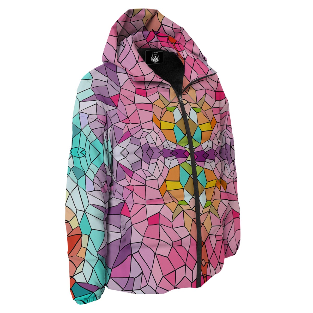 Mosaic Stained Glass Print Pattern Down Jacket-grizzshop