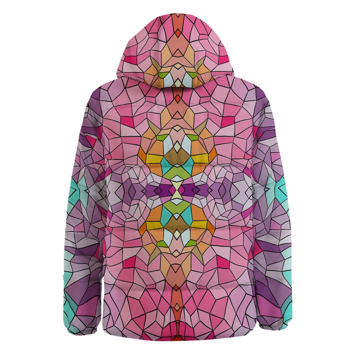 Mosaic Stained Glass Print Pattern Down Jacket-grizzshop