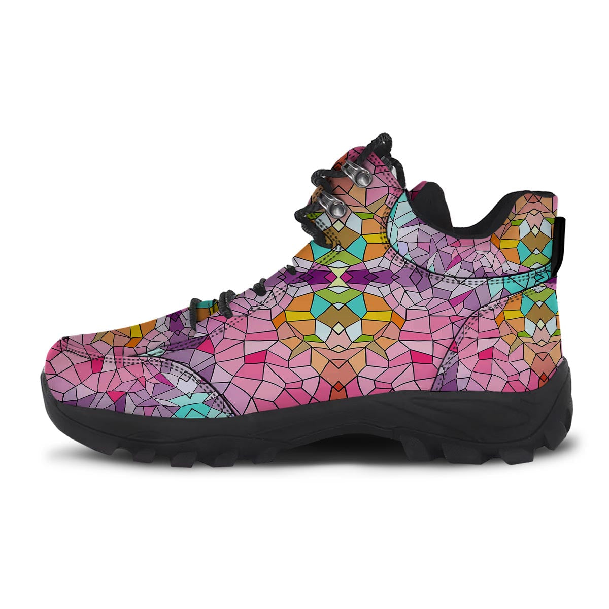 Mosaic Stained Glass Print Pattern Hiking Shoes-grizzshop