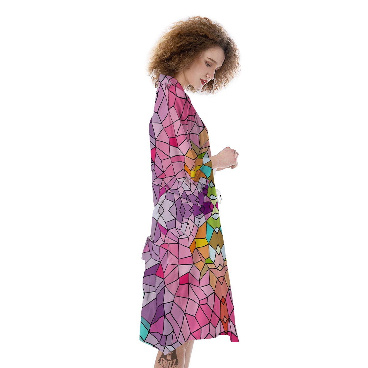 Mosaic Stained Glass Print Pattern Kimono-grizzshop