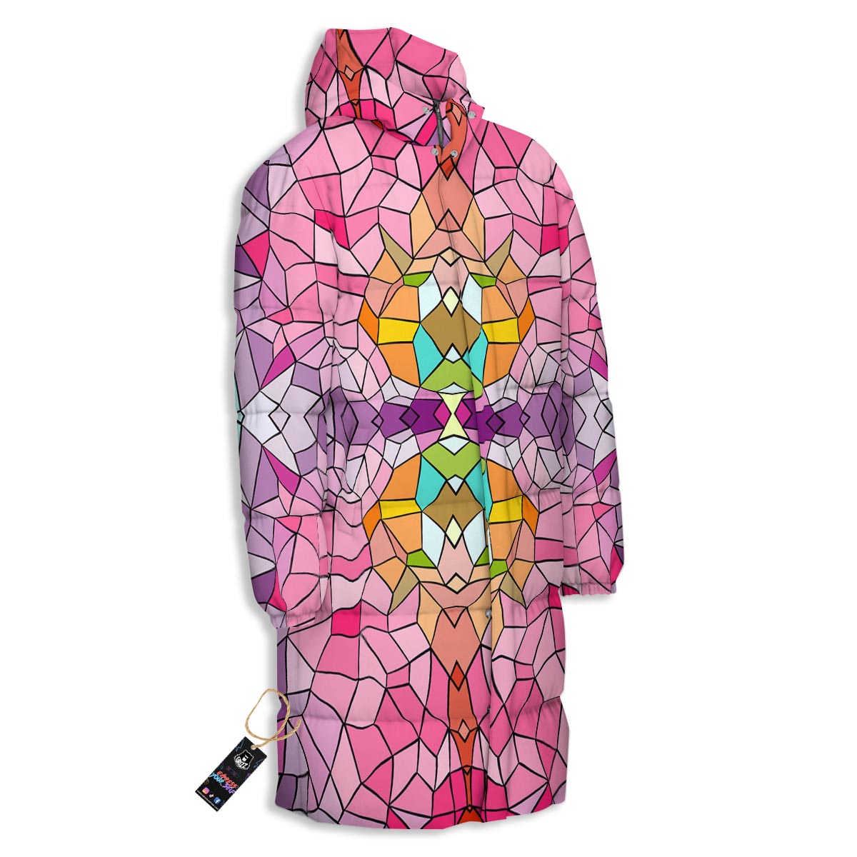 Mosaic Stained Glass Print Pattern Long Down Jacket-grizzshop