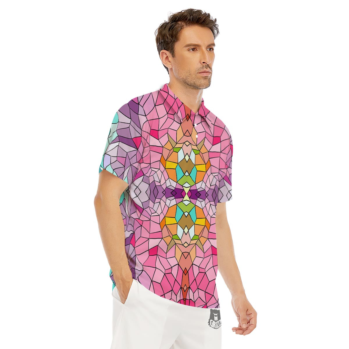 Mosaic Stained Glass Print Pattern Men's Golf Shirts-grizzshop