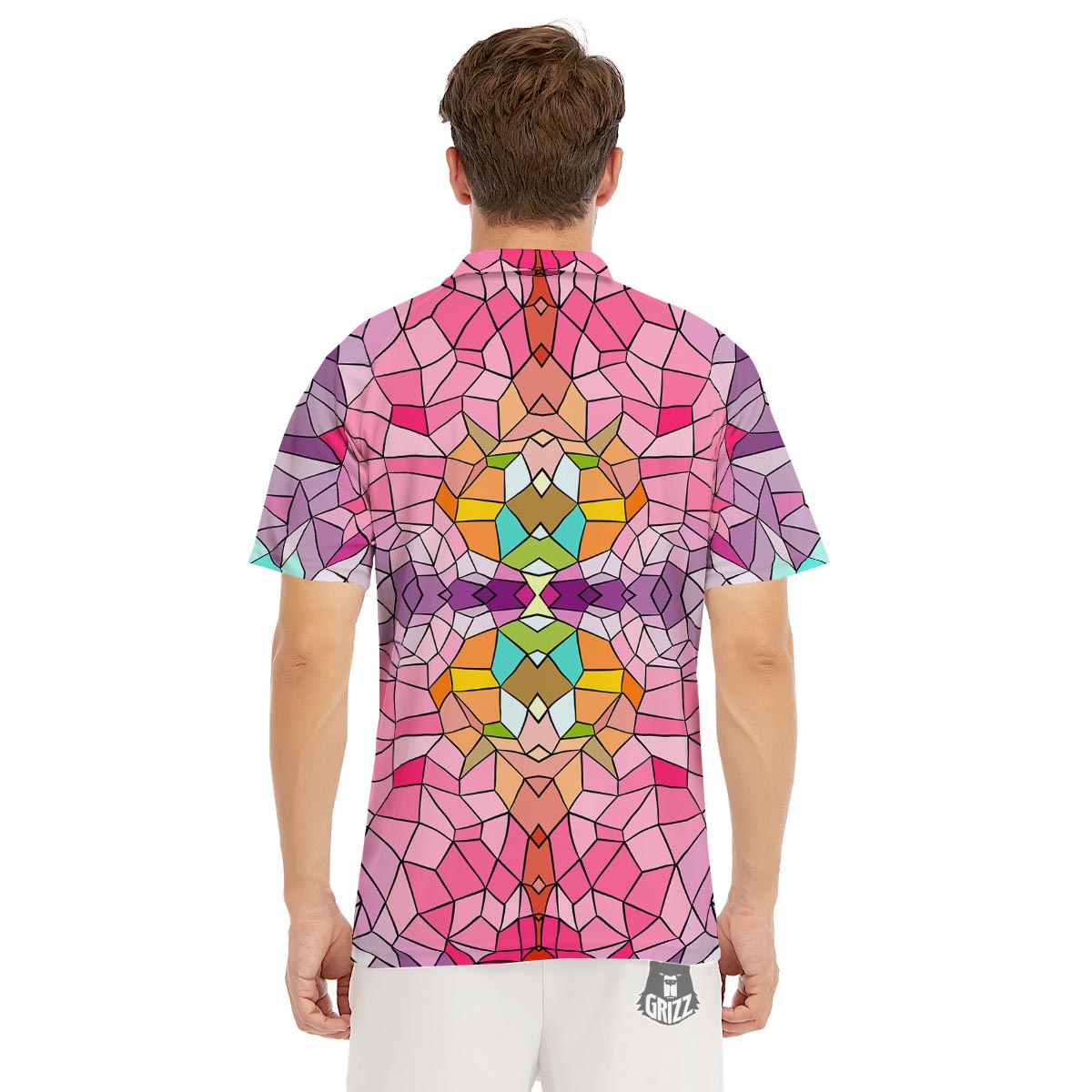 Mosaic Stained Glass Print Pattern Men's Golf Shirts-grizzshop