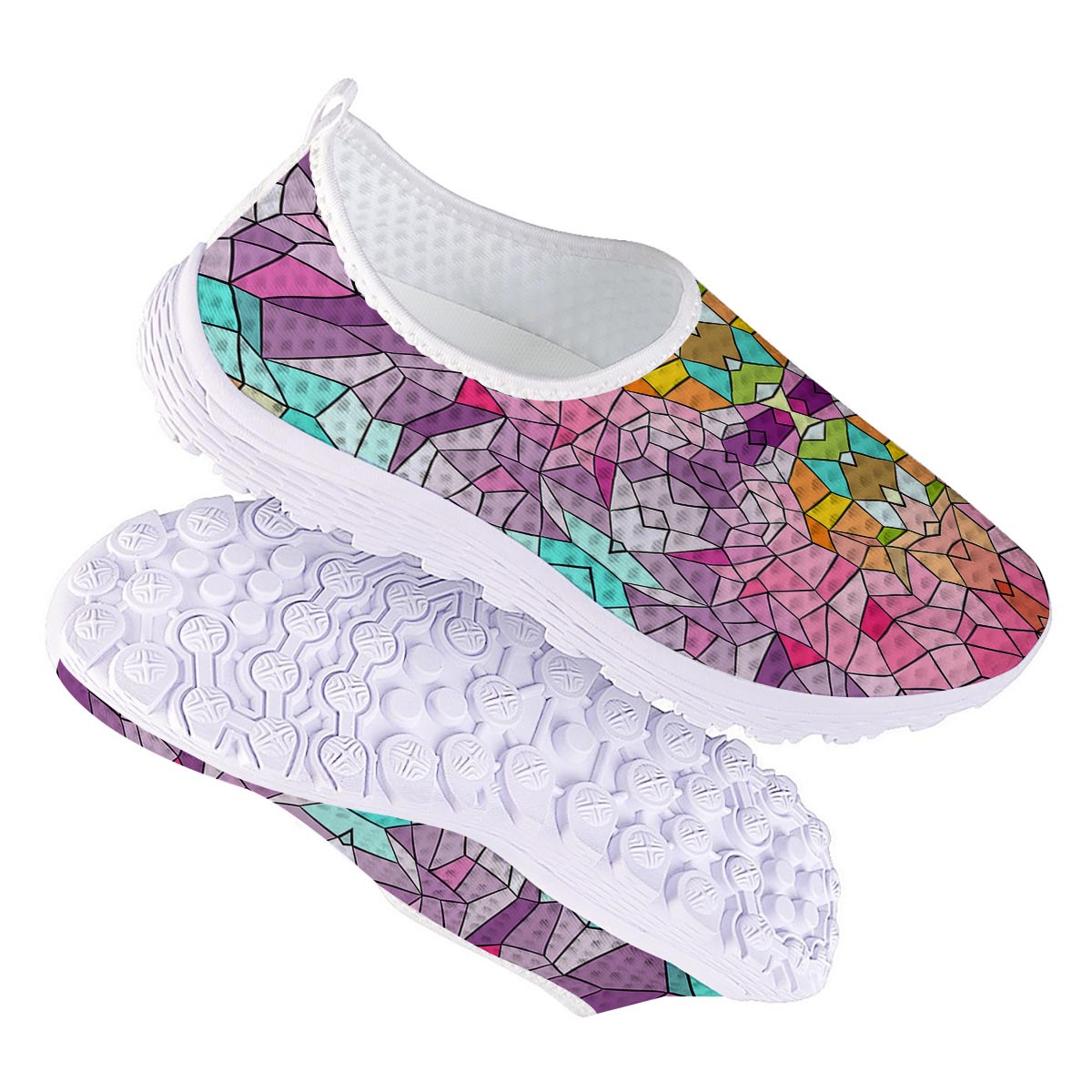 Mosaic Stained Glass Print Pattern Nurse Shoes-grizzshop