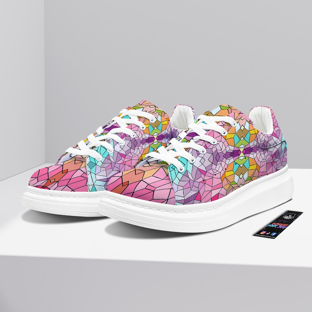 Mosaic Stained Glass Print Pattern Platform Shoes-grizzshop