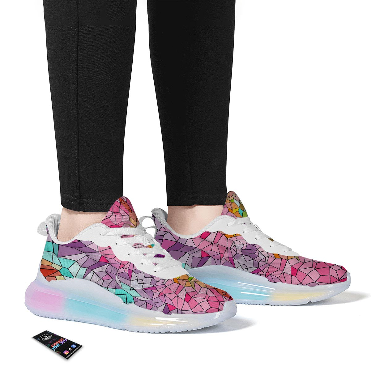 Mosaic Stained Glass Print Pattern Running Sneakers-grizzshop