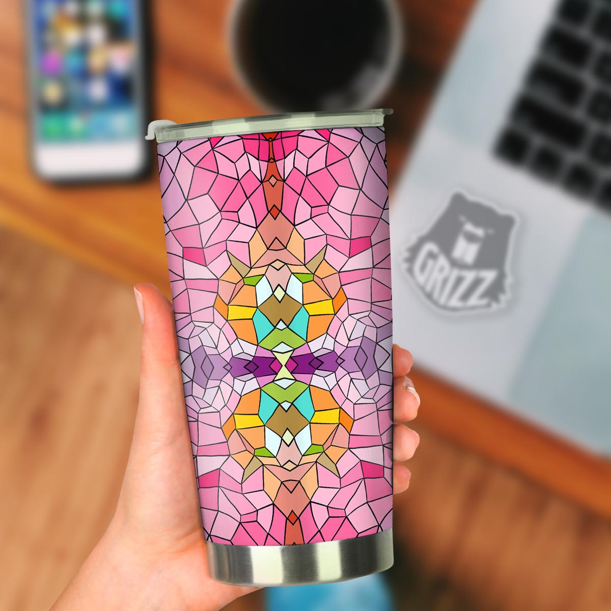 Mosaic Stained Glass Print Pattern Tumbler-grizzshop